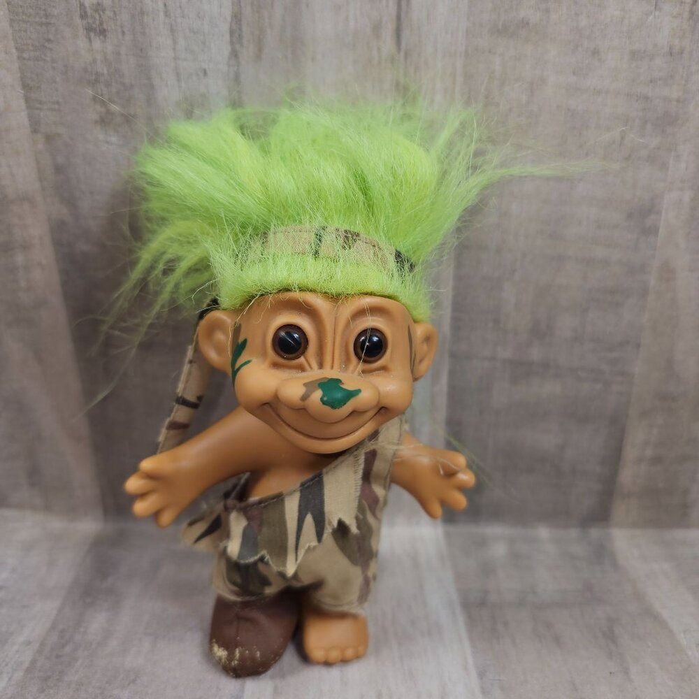 Troll Vintage Green Hair Soldier Russ One Shoe Flaking Camo Army